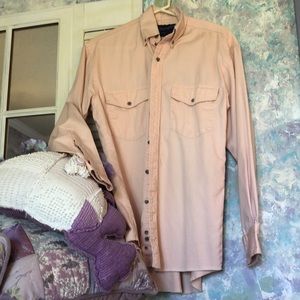 Cowboy peachy pink western button down collar shirt long tails for wedding
